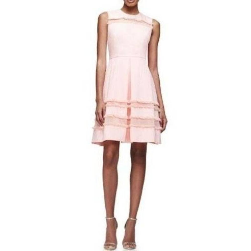 Lela Rose Grace Peach Blush Fringe Trim Full Skirt Dress Size 2 XS